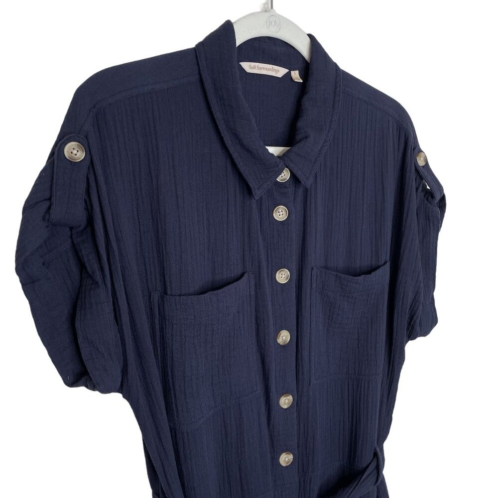 Soft Surroundings Navy Natasha Gauze Jumpsuit, L - Picture 5 of 11